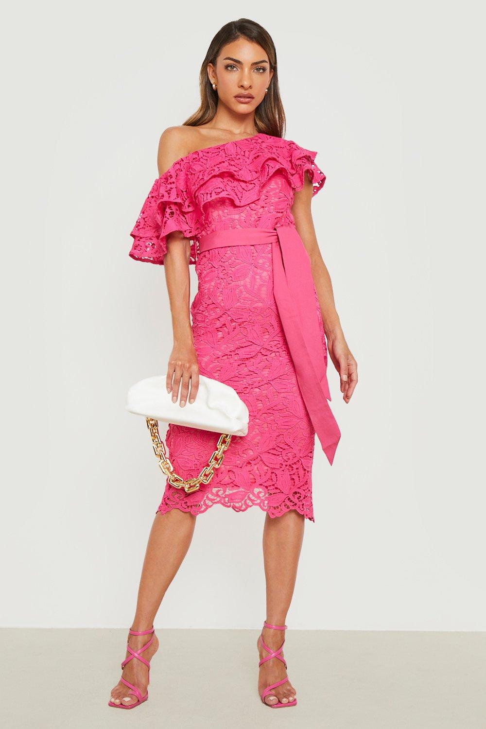 Boohoo exclusive sleeveless lace shop midi dress in pink